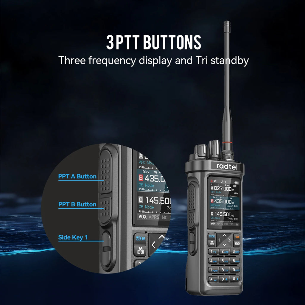 Radtel RT-950 GPS APRS Walkie Talkie AM/FM/MW/LW/SW Receiver with 10W Bluetooth APP Programming Ham Radio Tri Standby Spectrum