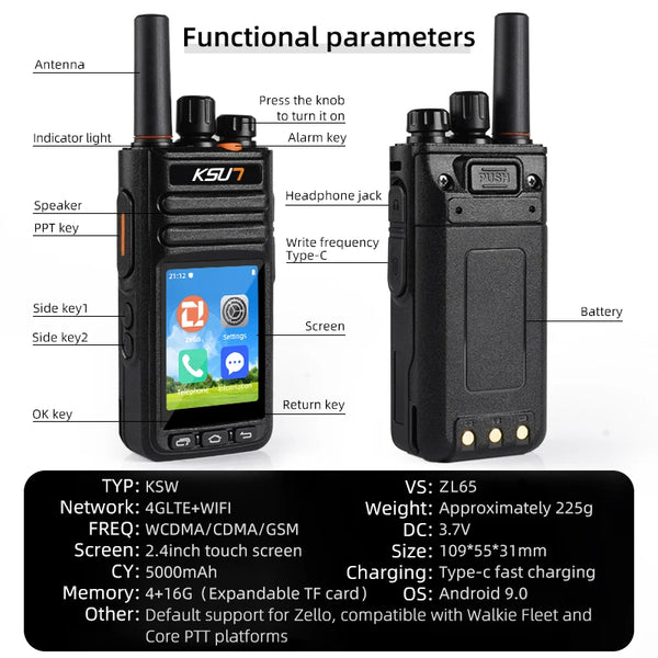 Android 9.0 POC 4G LTE Wifi Radio Compatible with Zello APP Blue-tooth Two Way Radio Unlimited Distance Long Range Walkie Talkie